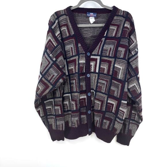 VTG Saint Marcus Grandpa Cardigan Sweater Mens M Slouchy Chunky Y2K Academia - Picture 1 of 8